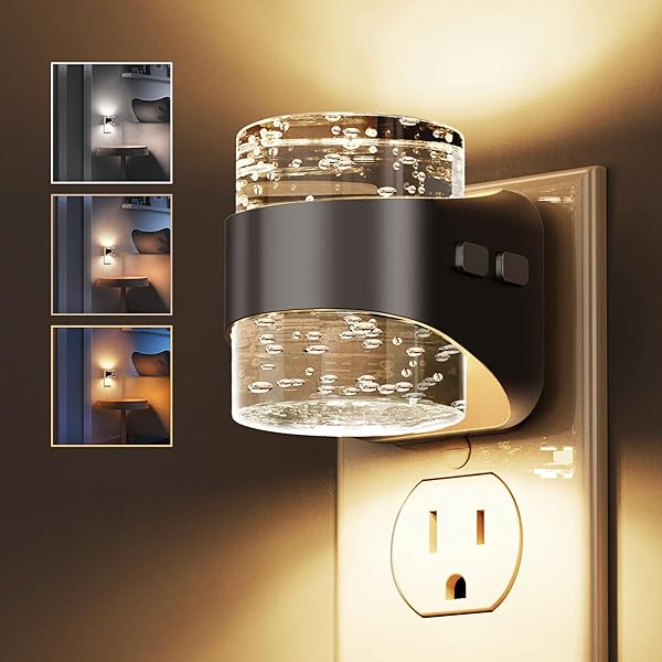 L LOHAS LED Night Light, Bubble Night Lights Plug into Wall, 3000K/4000k/5000K Adjustable Color Temperature Night Light,Dimmable Nightlights with Dusk to Dawn Sensor for Rooms Bathroom Hallway