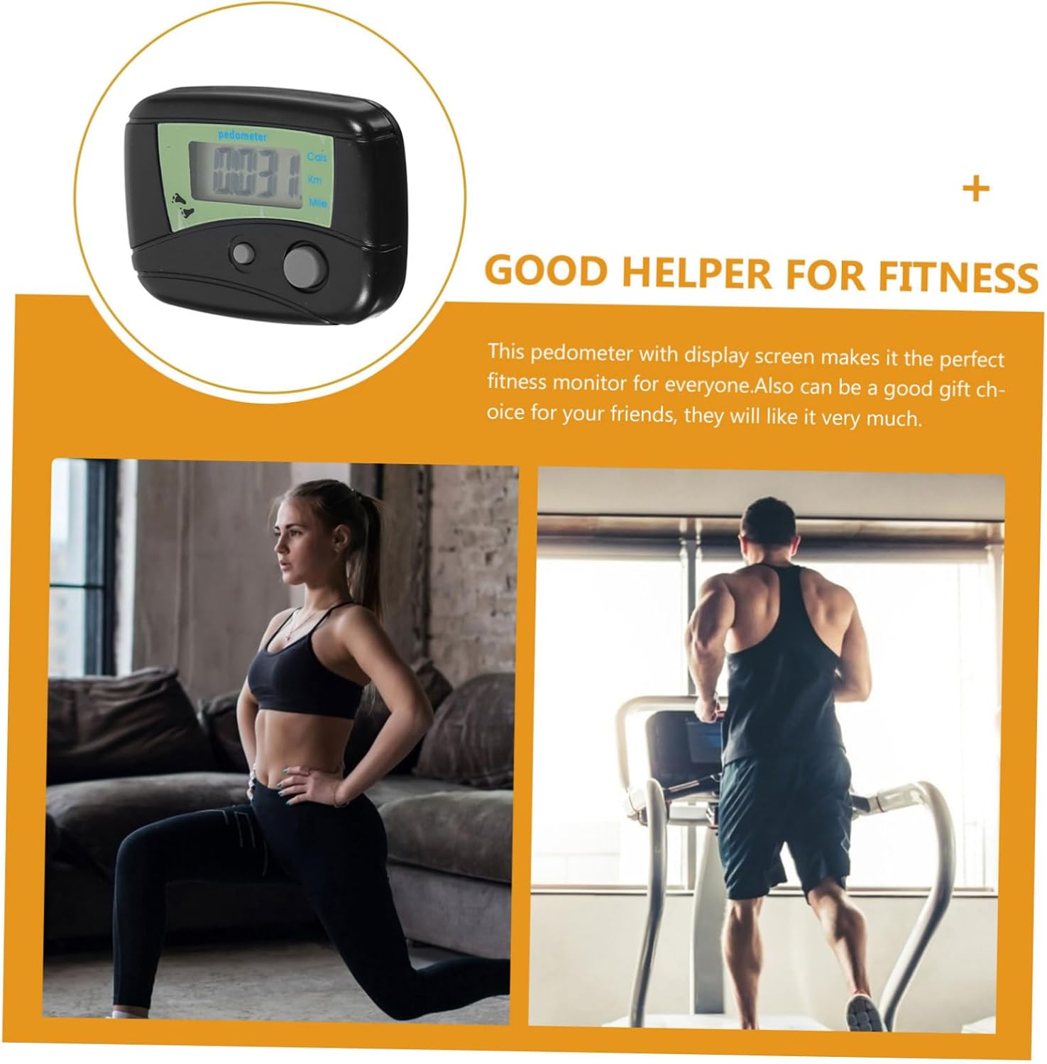 Digital Pedometer with LCD Display Portable Step Calorie Counter Multi Functional Fitness Tracker for Walking Jogging Accurate Distance Calorie Measurement Black