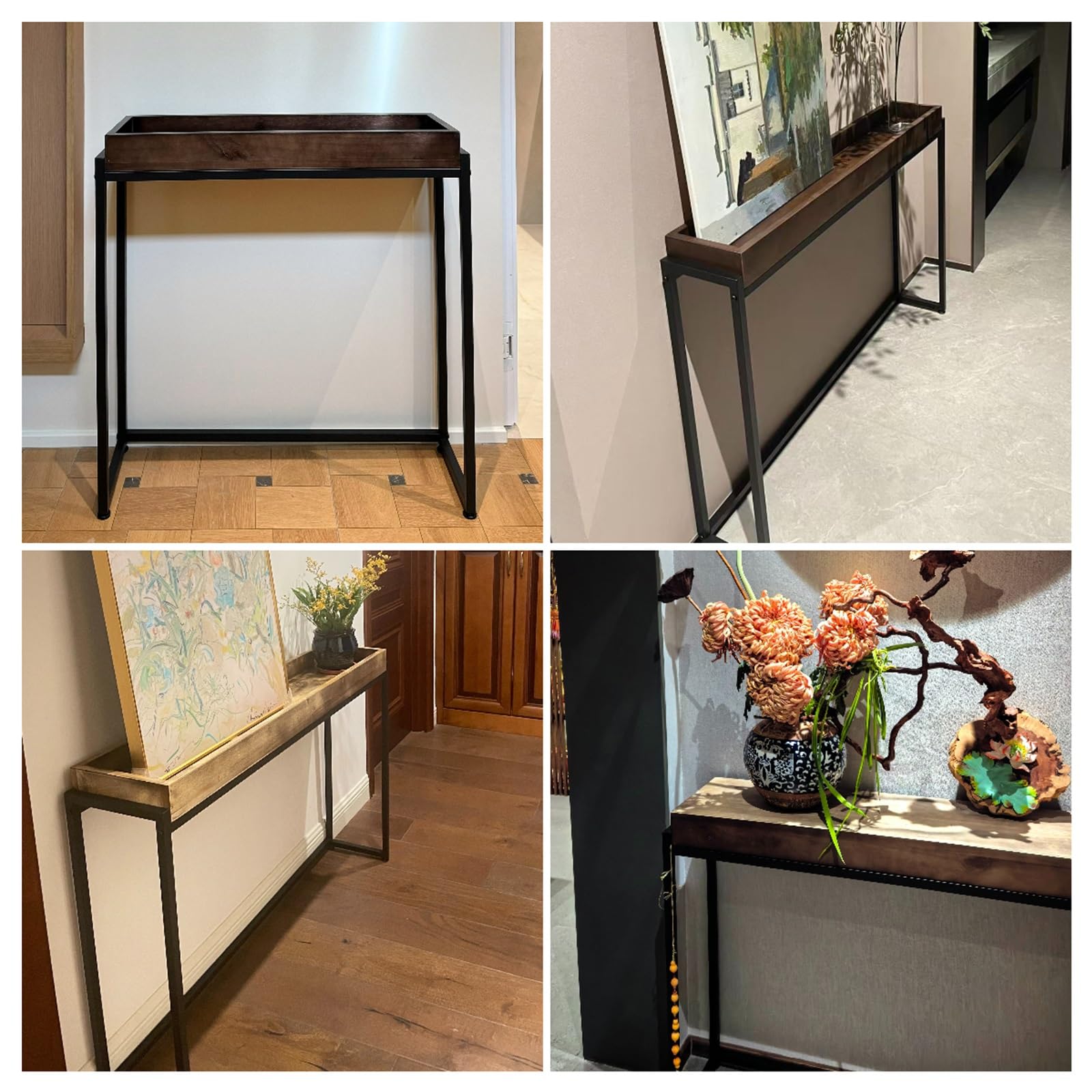 Table console étroite en bois massif avec rangement - Table d'entrée de style rustique pour couloir, salon, foyer - Assemblage facile - 70,1 x 25,4 x 80 cm - Idéale pour derrière le canapé