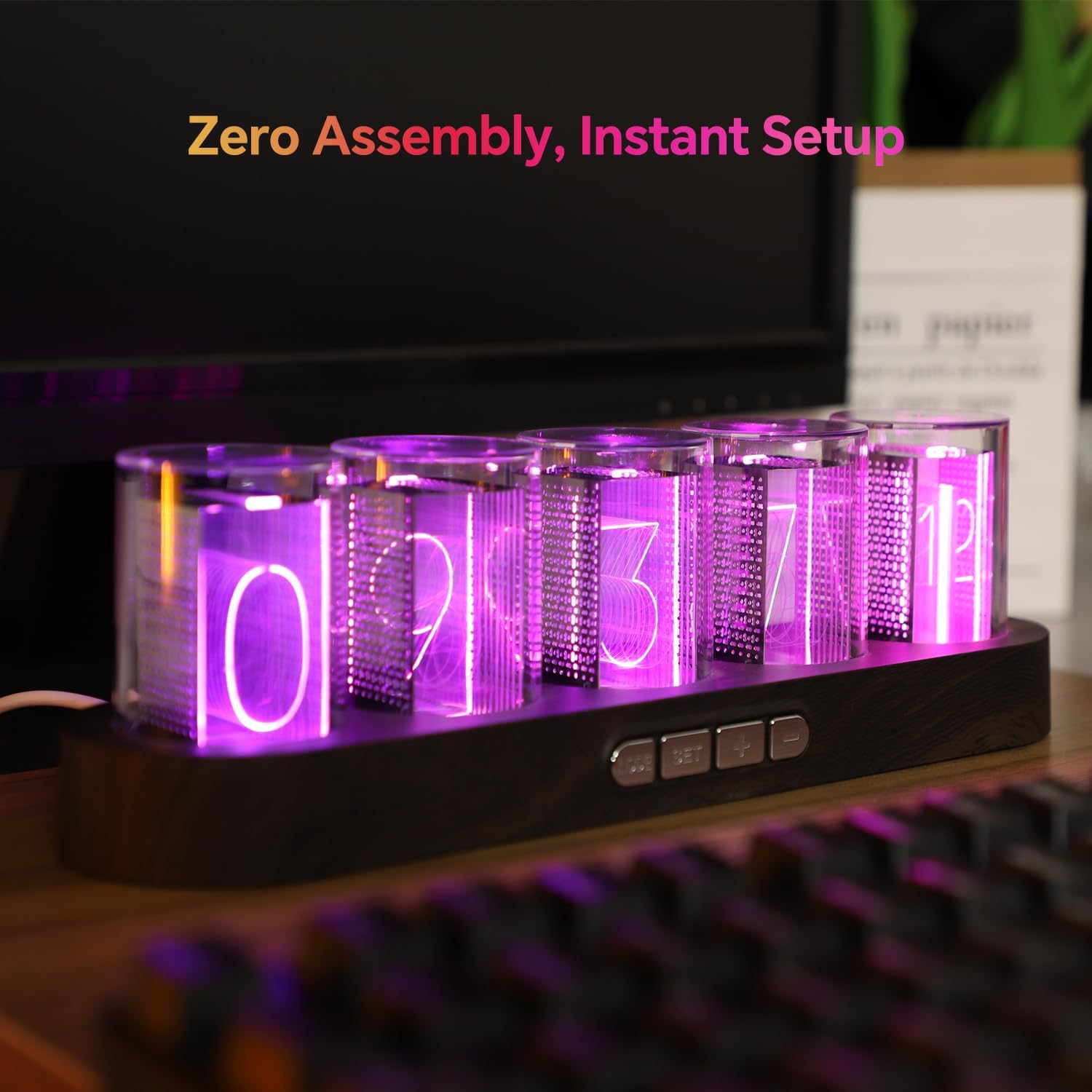 Retro Simulate Nixie Tube LED Gaming Clock – 9 RGB Modes, 12/24H Switch, USB-C Powered, Plug & Play (Gift Box, ABS/Alloy)