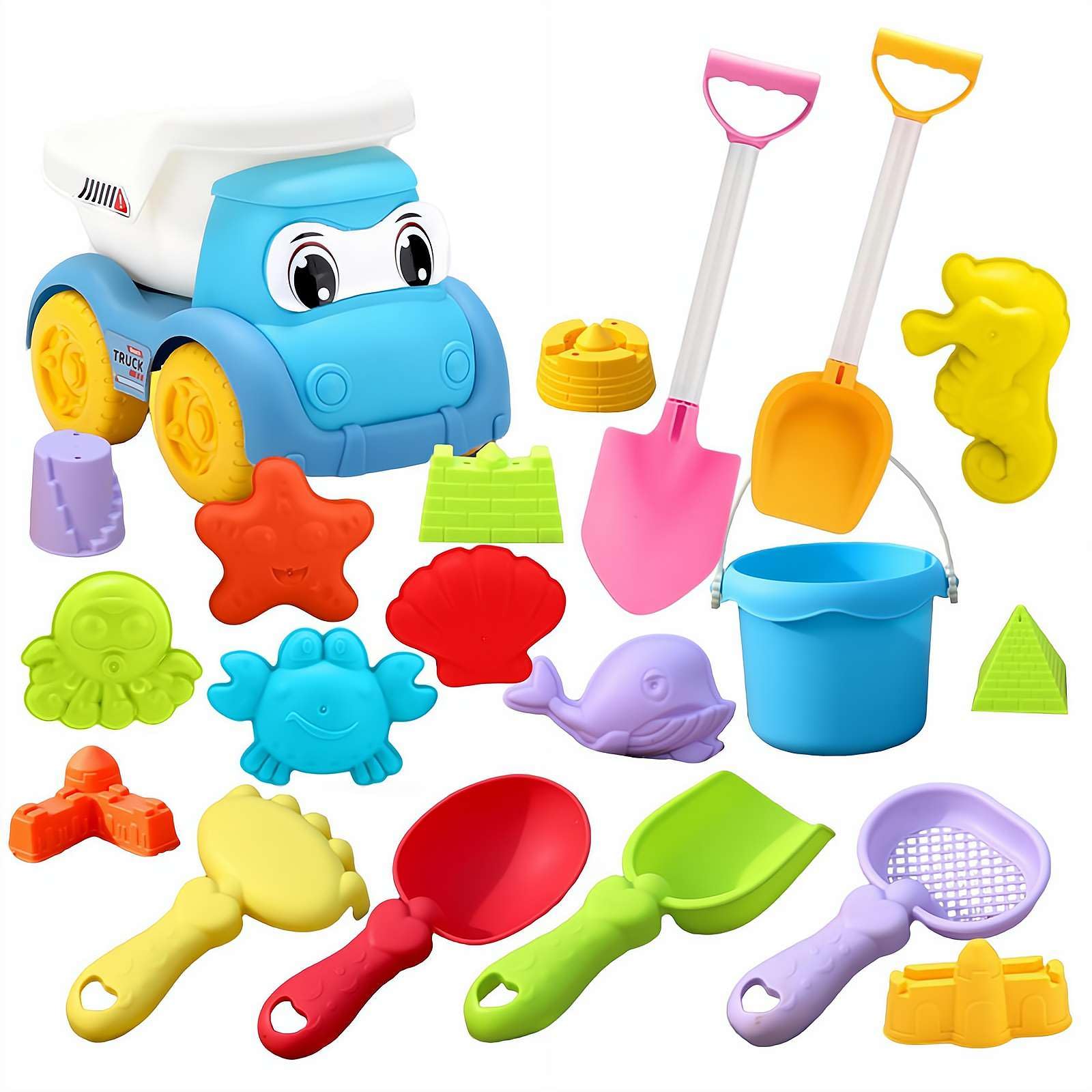 Beach Toy Set – 18-Piece Sand Play Kit with Shovels, Molds & Bucket, Durable Plastic Summer Outdoor Toys for Kids, Toddlers, Family Beach Vacations & Sandbox Fun