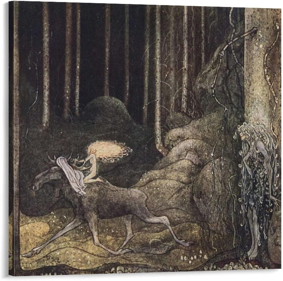 John Bauer - Sagan Om Aldtjuren Skutt Och Lilla Prinsessan Tuvstarr Poster Decorative Painting Canvas Wall Art Living Room Posters Bedroom Painting 16x16inch(40x40cm)