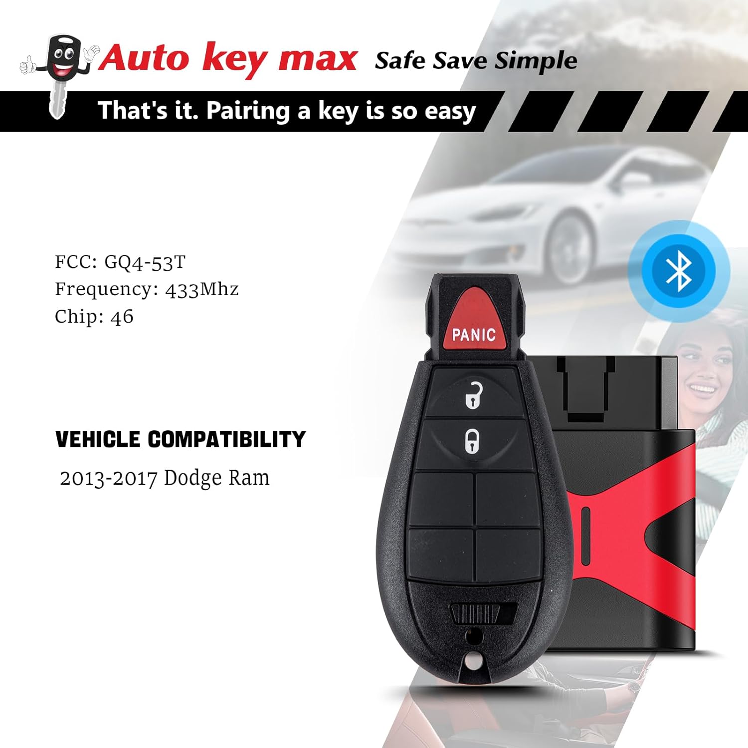 2 Programmable Keyfob, Replacement Car Keys Fob and DIY Programmer Kit for 2013 2014 2015 2016 2017 Dodge RAM 1500 2500 3500 Remote GQ4-53T