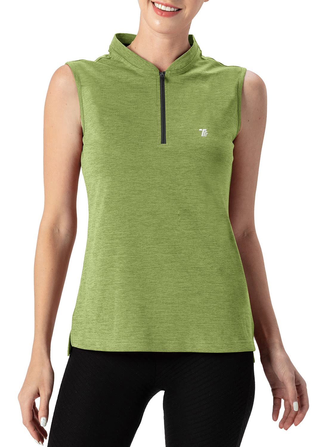 YSENTO Polo de golf para mujer UPF 50+ sin mangas camiseta de tenis con cremallera 1/4