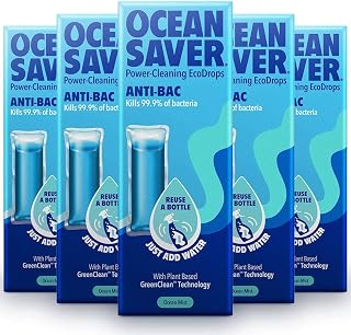 OceanSaver Eco All-Surface Cleaner - 5x 750ml EcoDrop Refills | Powerful Just Add Water Antibacterial All-Purpose & Disinfectant Spray | Plastic Free, Plant Based & Cruelty-Free | Ocean Mist Scent