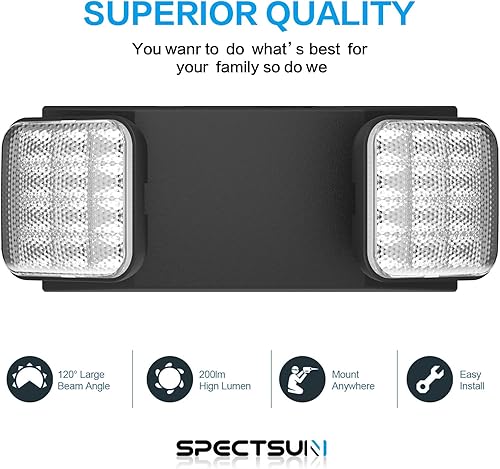 Miniatura 6 de SPECTSUN - Paquete de 2 letreros de salida LED negros con luces de emergencia y batería de respaldo, ajustable, cableado, 2 cabezales LED,
