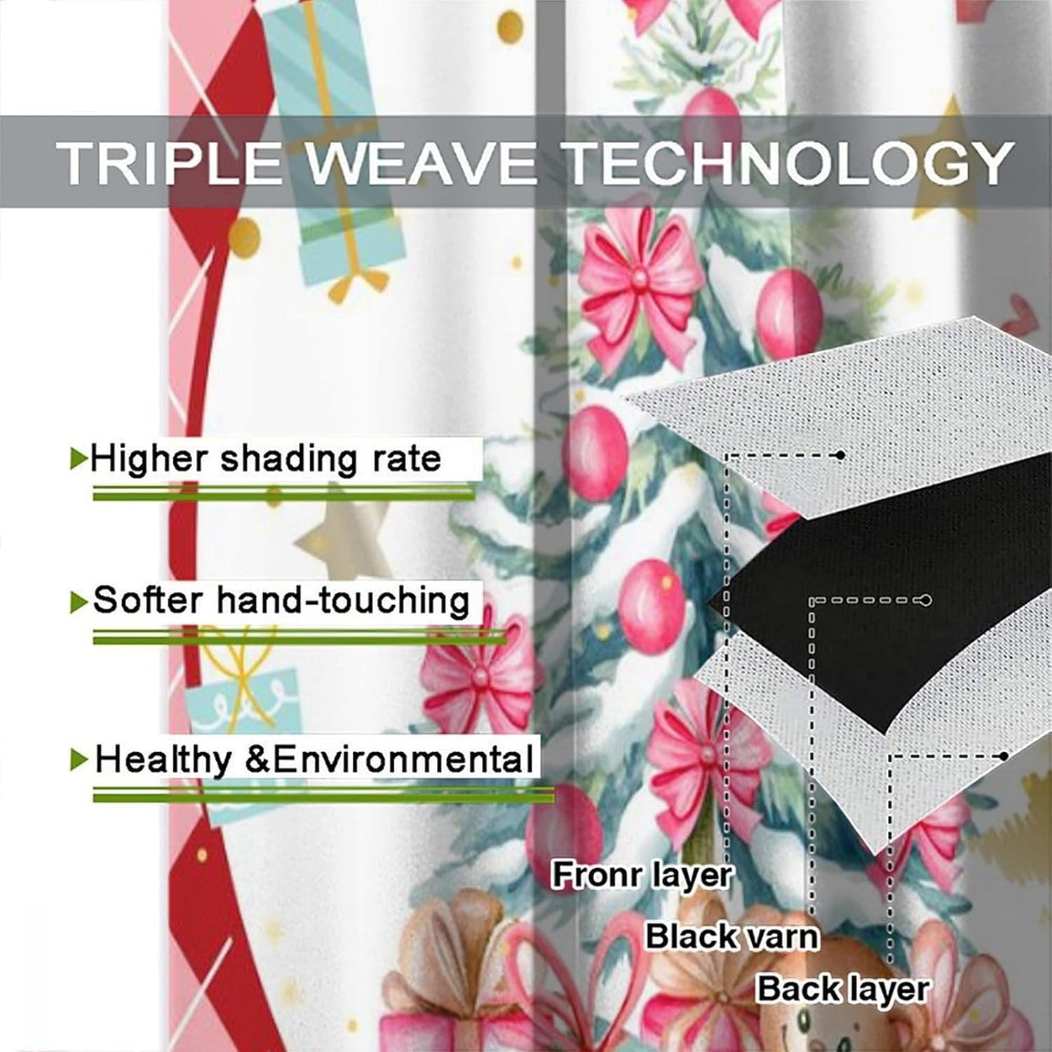 Christmas Girls Curtains for Kids Baby Teens Bedroom Living Room Nursery Home Kitchen Cafe Curtains Merry Christmas Snow Candy Cake Dessert Christmas Tree Cartoon Gift Drapes 2 Panel 42x54 Inch