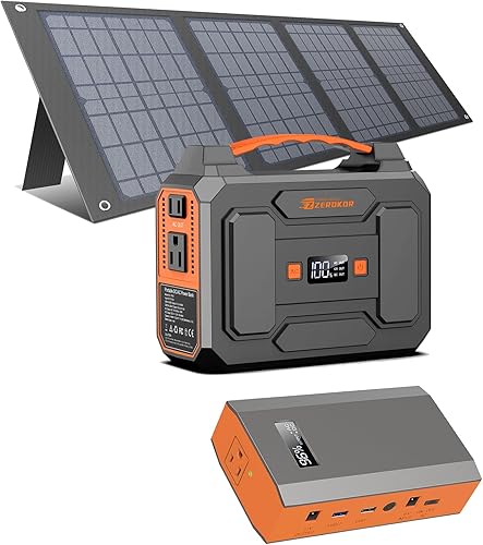 Banco de energía solar portátil de 100 W para exteriores con panel plegable de 40 W, estación de energía solar de 65 W 110 V con salida de CA de CC
