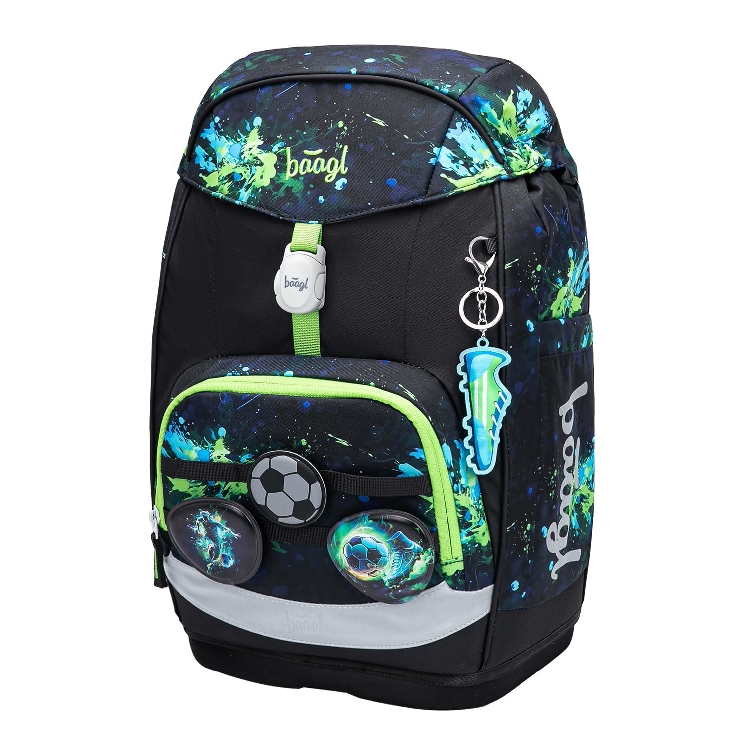 Baagl Schulranzen für 1. Klasse Jungen, Airy Plus Schulrucksack mit Ergonomischem Rückensystem & Abnehmbarem Hüftgurt, Ultraleichte Schultasche Kinder für Grundschule, Volksschule (Fußball)