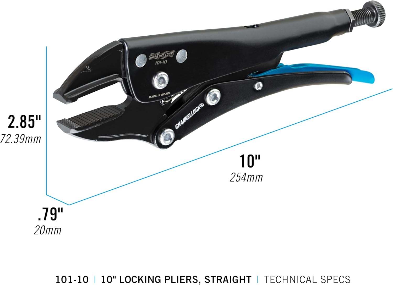 Channellock Locking Pliers 101-10 - Straight Jaw, Epoxy Resin Coating, Forged Steel - 10 In
