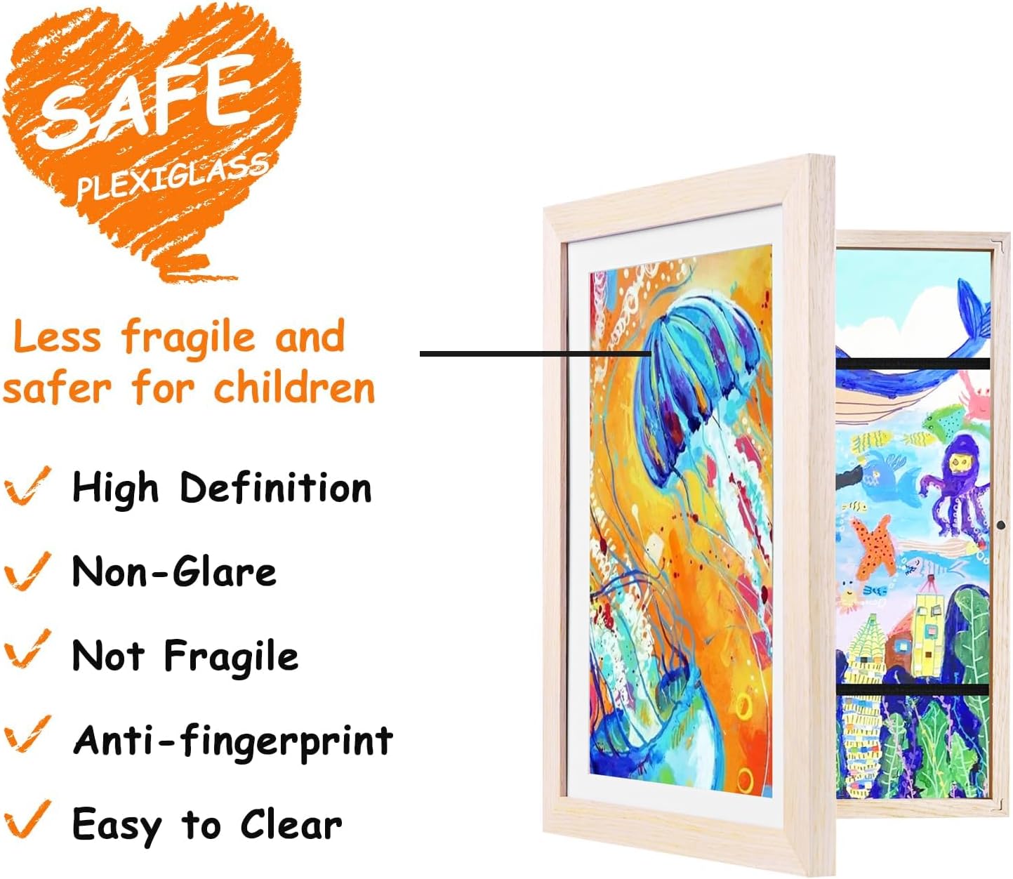 KINLINK 10x12.5 Kids Art Frame, Natural Solid Wood Artwork Frames