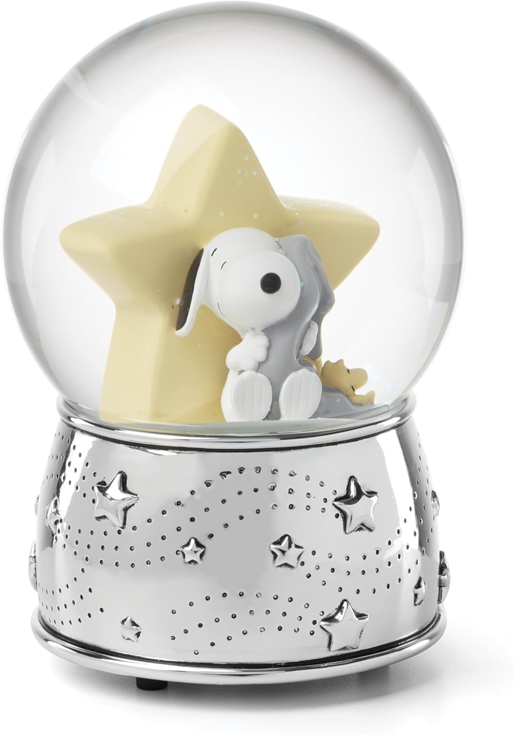 Reed and Barton Home Decor, Little Snoopy Musical Water Globe, Made from Metal & Glass, Room Decor, Plays Rock-A-Bye Baby, Snow Globe, Kids Gift, Decorations, Snoopy Design (Silver & White, 1 Piece)
