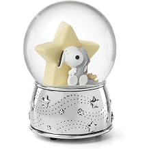 Reed and Barton Home Decor, Little Snoopy Musical Water Globe, Made from Metal & Glass, Room Decor, Plays Rock-A-Bye Baby, Snow Globe, Kids Gift, Decorations, Snoopy Design Silver & White, 1 Piece