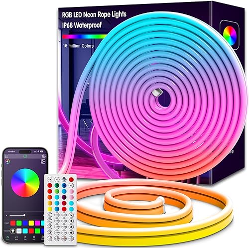 L8star Tira de luces LED de neón con control remoto por aplicación, IP65, impermeable, flexible, luces LED de neón de 24 V RGB, luces de neón para