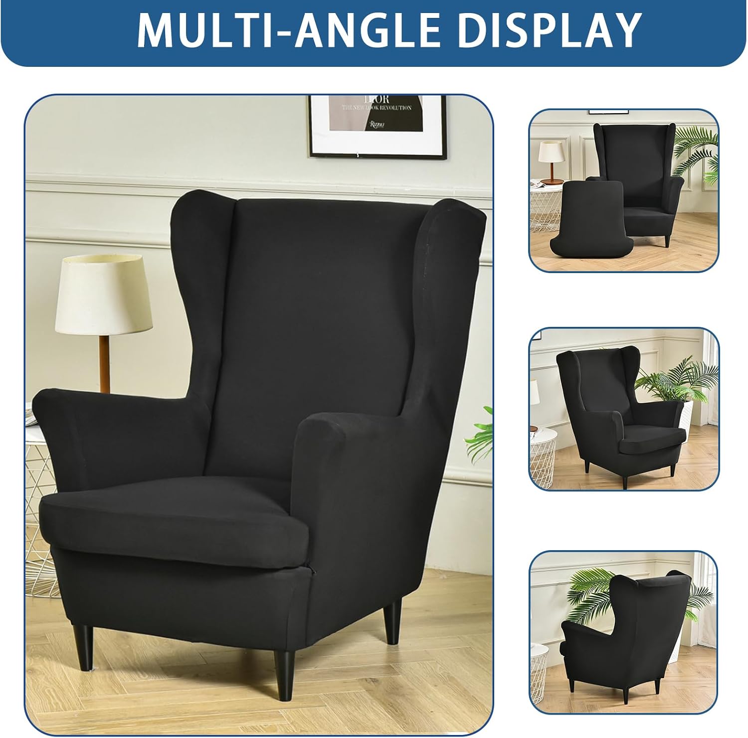 Wingback Chair Slipcover 2 Piece Stretch Armchair Cover Furniture Protector Washable Spandex Wing Back Chair Covers for Living Room
