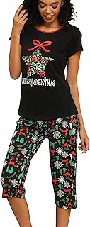 Womens Pajama Sets Cotton Pj Set Short Sleeve Top With Capri Pants Sleepwear 2 Piece Lounge Set