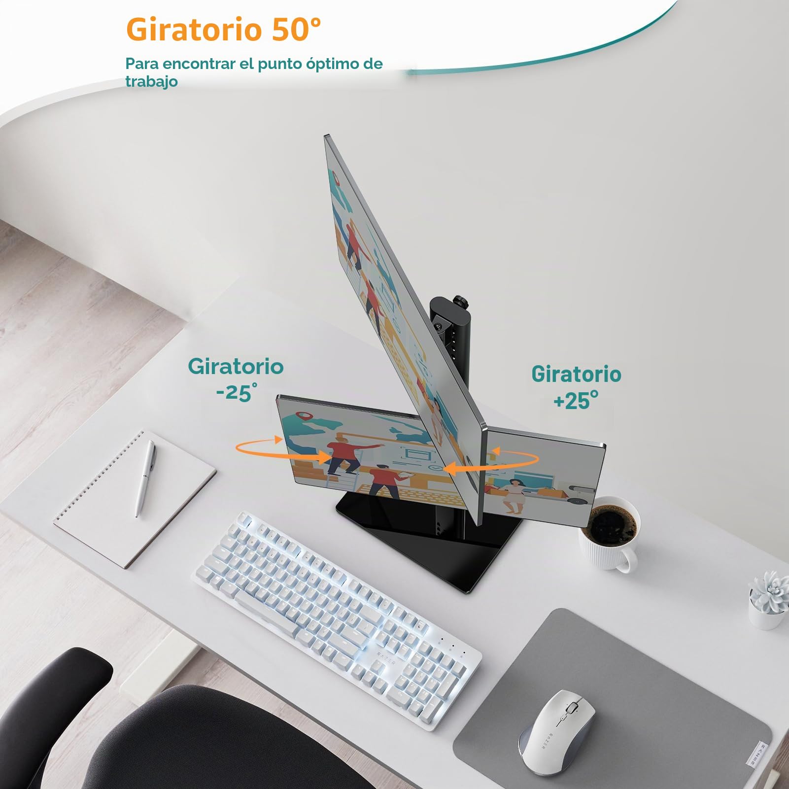 ELIVED EV2012 - Soporte de monitor dual para escritorio, brazo de monitor independiente para la mayoría de monitores de 13 a 32 pulgadas con VESA 75 x 75/100 x 100 mm hasta 15 kg, rotación de 360° de