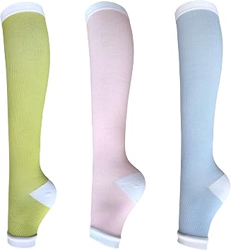 3Pairs Open Toe Toeless Compression Socks15-20mmHg for Men Women Support Stocking Mix Color, L/XL