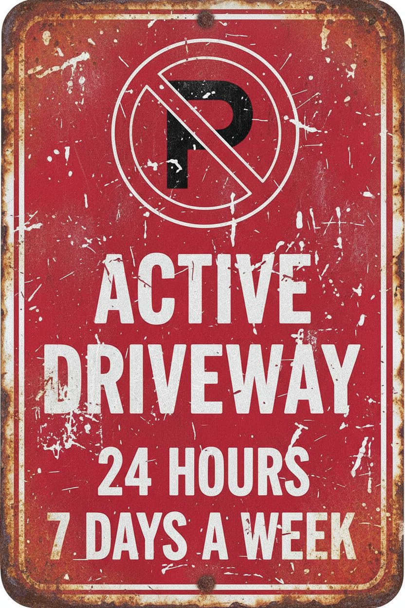 Active Driveway No Parking Tin Sign, 8x12 Inch
