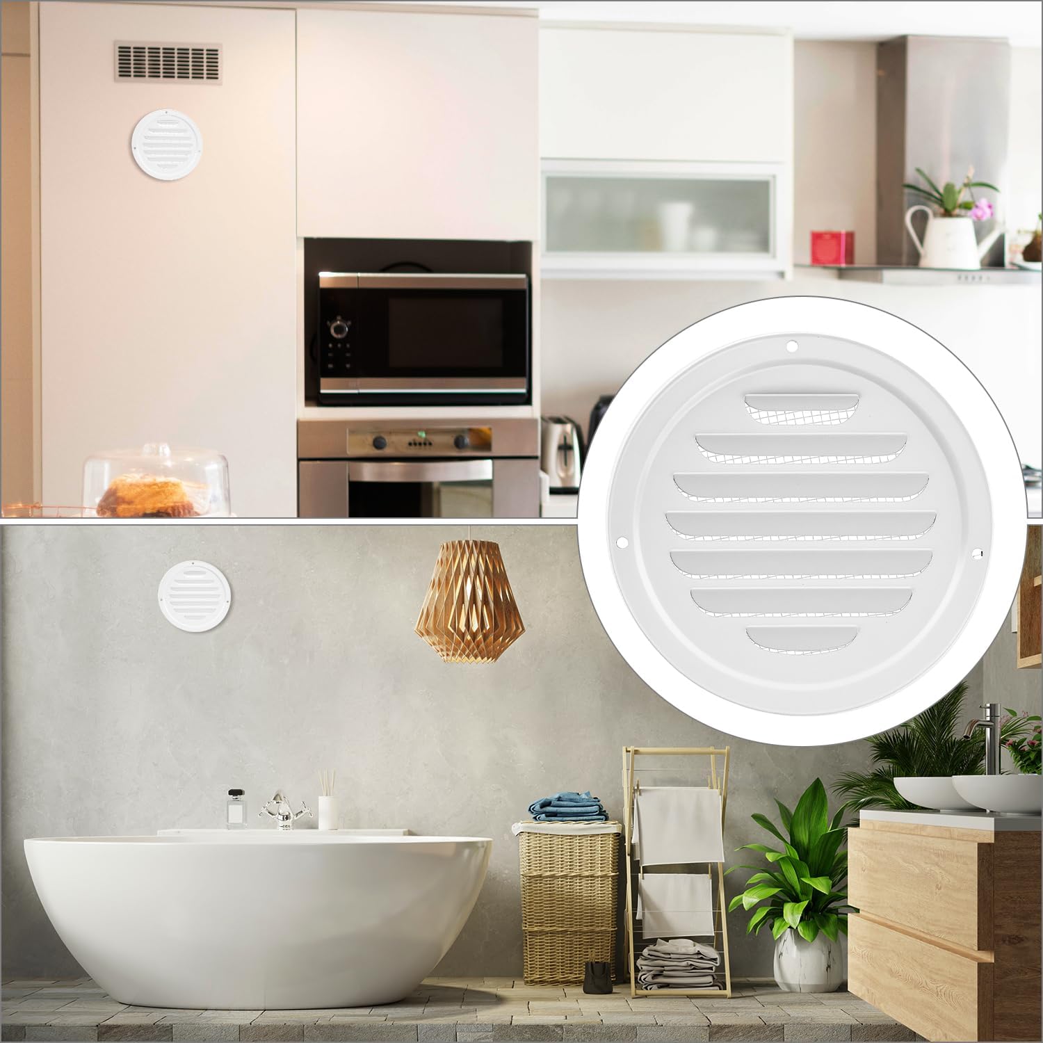 QWORK 4" White Soffit Vent Cover with Screen Mesh, 10 Pack Round Metal Air Vent Louver Ideal for Garages, Sheds, Offices, Bathrooms, RVs, and Campers