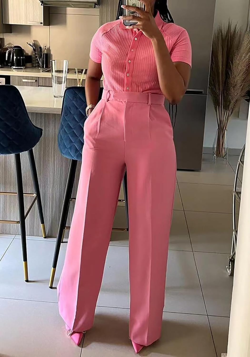 Unybwonn Women Wide Leg Dress Pants High Waisted Straight Leg Business Slacks Work Pants Casual Button Down Trousers - Image 2