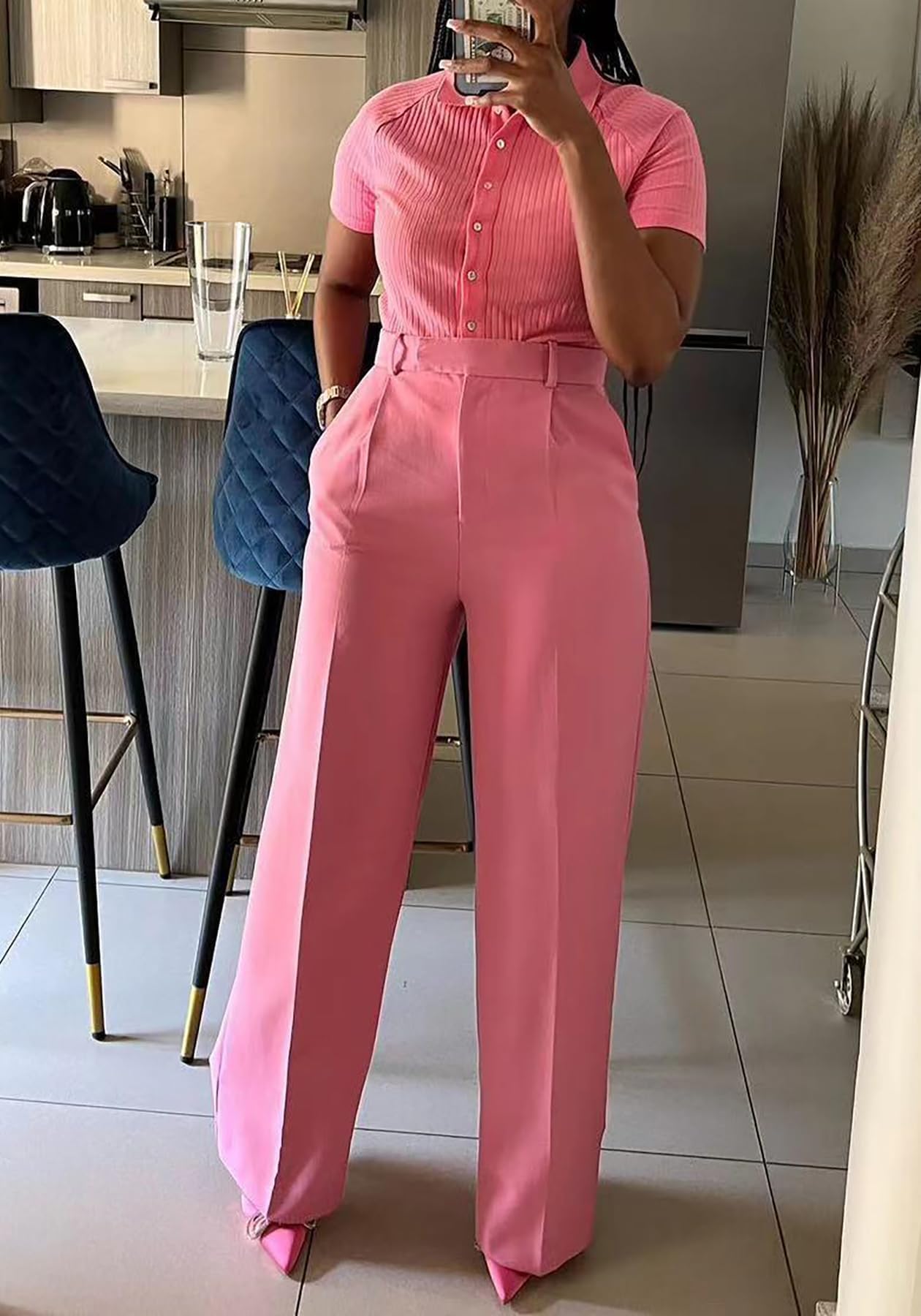 Unybwonn Women Wide Leg Dress Pants High Waisted Straight Leg Business Slacks Work Pants Casual Button Down Trousers