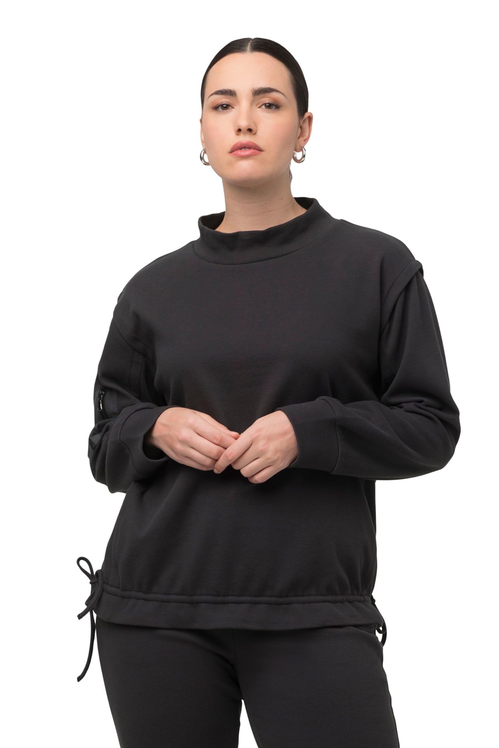 Ulla Popken Damen große Größen Übergrößen Plus Size Sweatshirt, Rippstruktur, Saumband, Stehkragen, Langarm 820738
