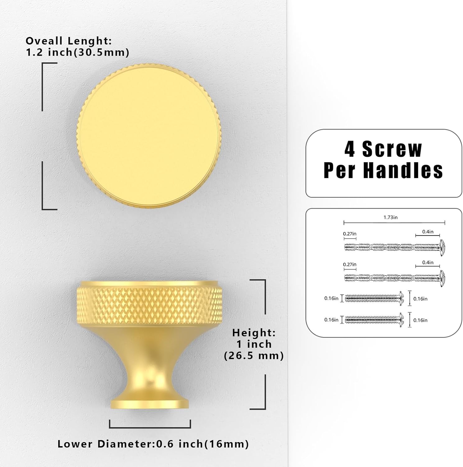 10 Pack Brushed Gold Knurled Kitchen Cabinet Knobs 1-1/5 Inch(30mm) Cabinet Pulls Drawer Knobs Cabinet Hardware Knobs for Drawers