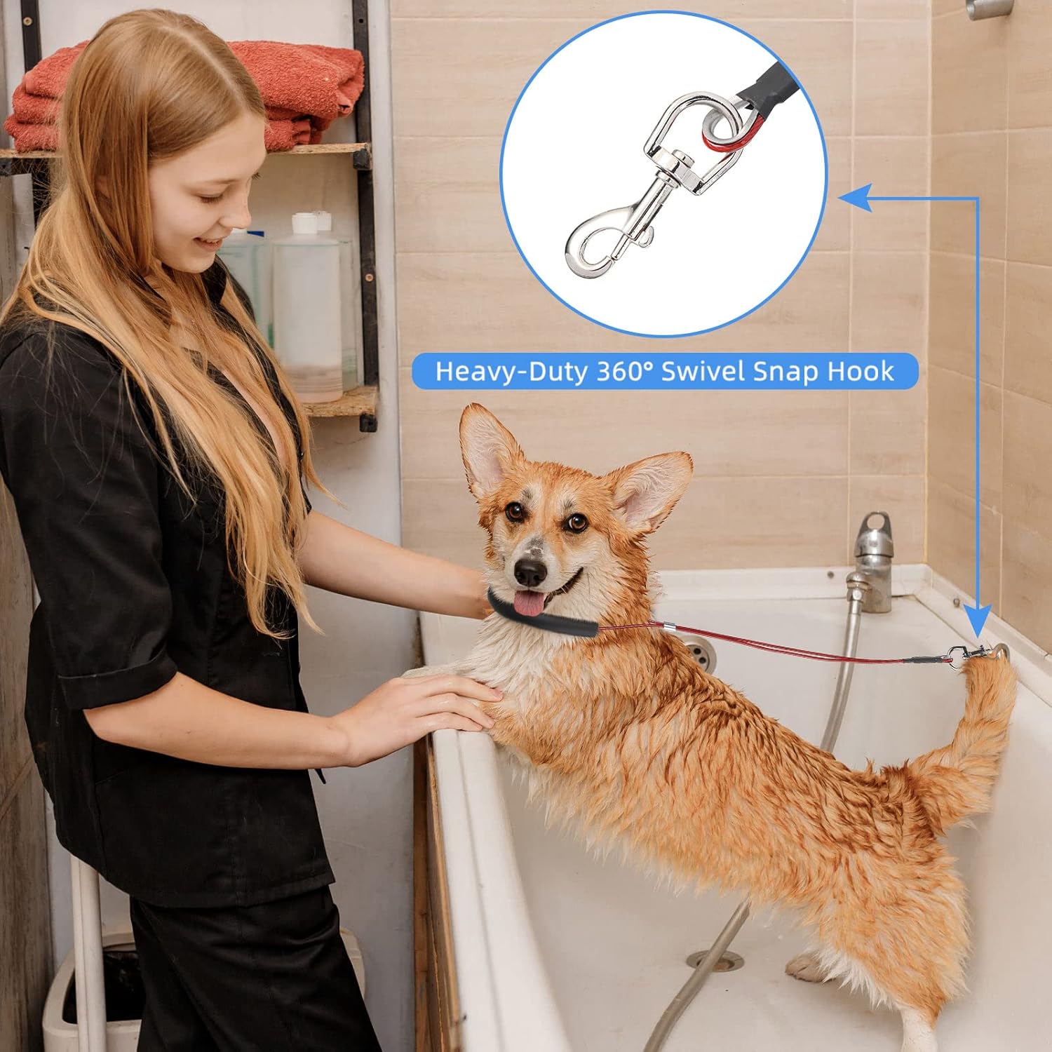 Vicenpal 12 Pcs 4 Colors Dog Grooming Loop Noose Restraint Loops Long Noose for Pet Grooming Table Bath Tub Medium Large Small Dog Bathing Station