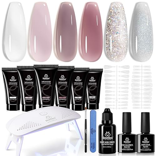 Miniatura 102 de Beetles - Kit de extensión de gel de uñas de polietileno, 6 colores de gelatina nude con solución deslizante, mejora de uñas para principiantes y 0