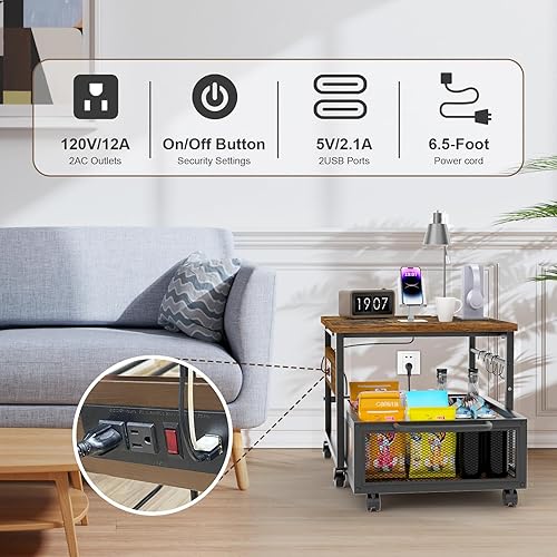 Miniatura 4 de Mini soporte para refrigerador con almacenamiento y ruedas, mini mesa de nevera resistente con tomas de corriente para refrigerador de 220 libras,