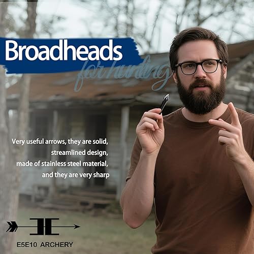 Miniatura 6 de e5e10 12 piezas de cabeza ancha de caza 100 granos de tiro con arco de acero inoxidable 420 de mayor dureza, 2 cuchillas + 1 funda de cabeza ancha