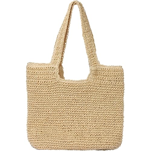 Beach Bags for Women - Summer Soft Large Woven Shoulder Purse Handbag, Beach Tote Straw Bag for Summer Vacation