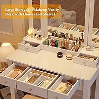 Vista 4 de Tocador de maquillaje con luces, escritorio de tocador con espejo y luces, tocador de maquillaje con cajones, mesa de tocador con luz, tocador