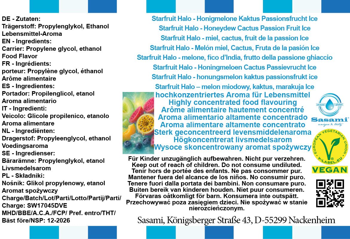Starfruit Halo - melone, fico d’India, frutto della passione ghiaccio aroma concentrato - vegano - Sasami - 100ml