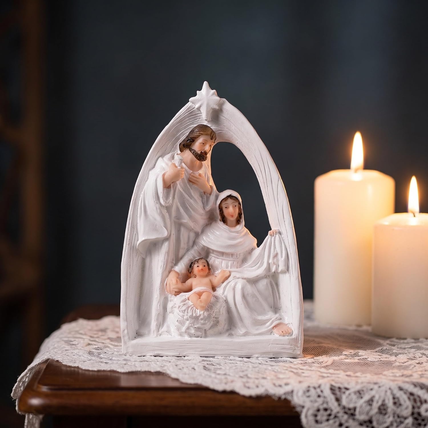 SHINEOFI Christmas Nativity Set Xmas Resin Holy Family Tabletop Figurine