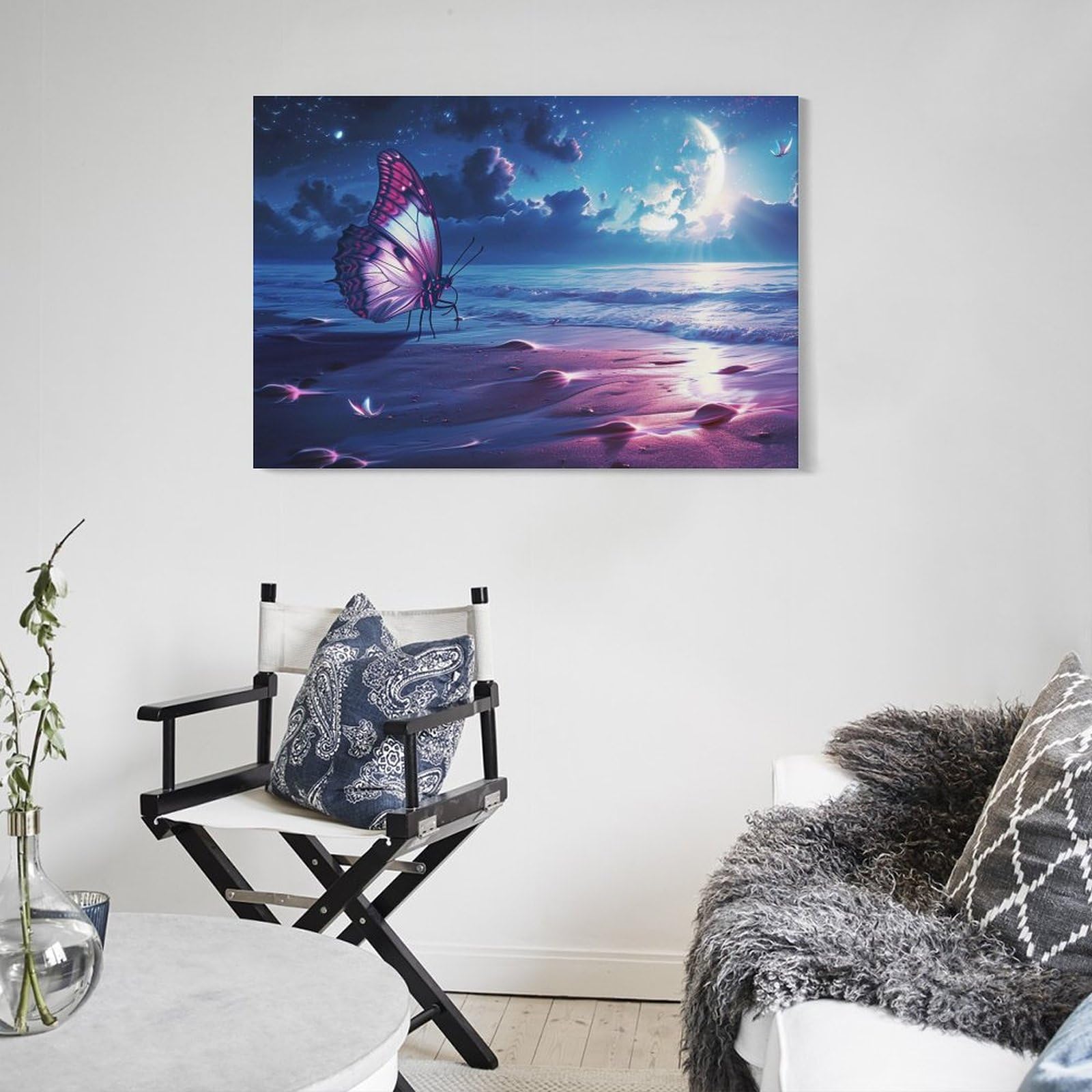 Amazon.co.jp: 絵画 美しい蝶は明るい月に憧れるインテリア 絵画 夢の
