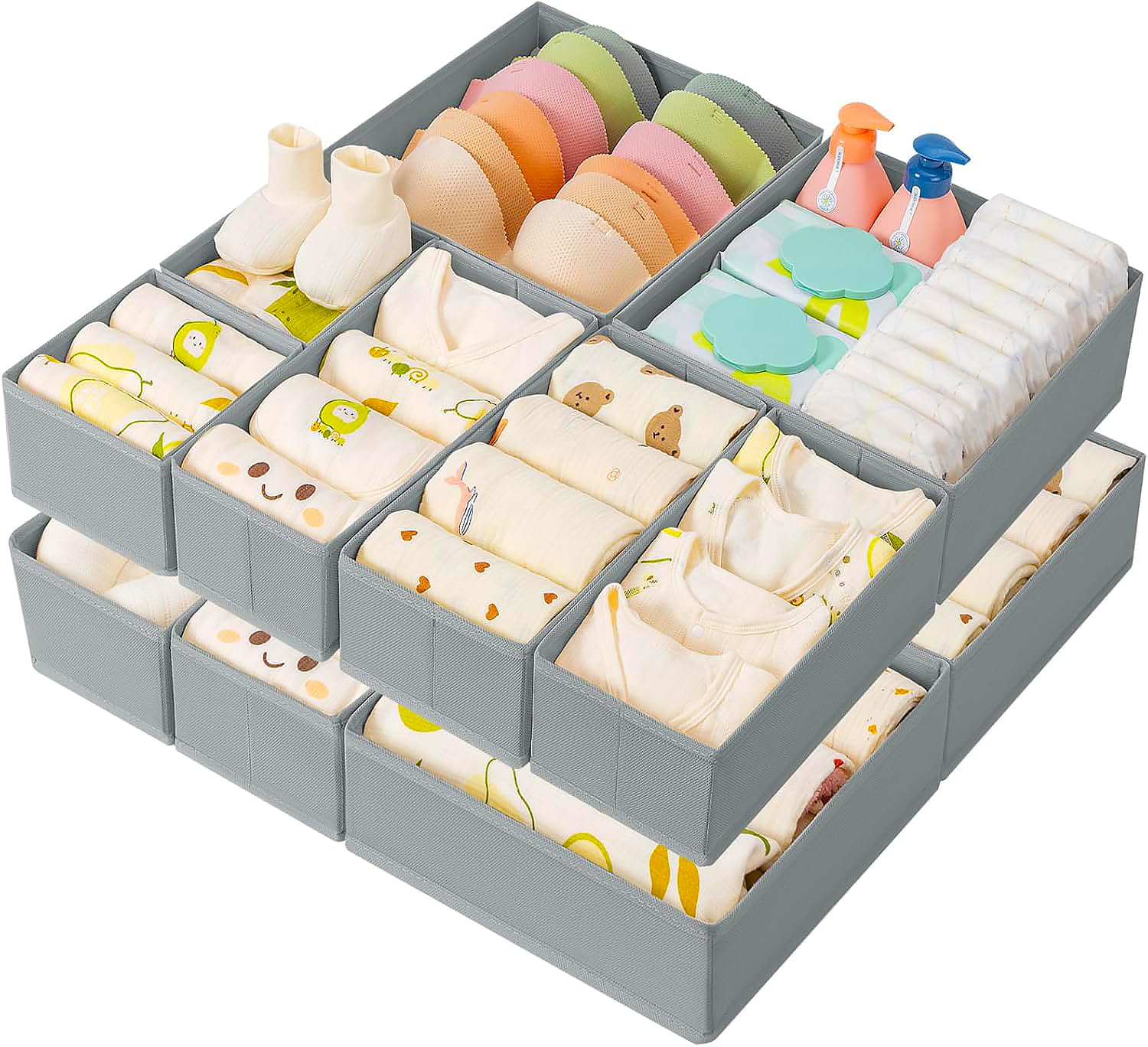 DIMJ Schubladen Ordnungssystem - Schubladen Organizer, Ordnungssystem Kleiderschrank Stoff Unterwäsche Organizer, Kleiderschrank Organizer Faltbare für Kleidung, Socken, BHS, SN145-W12SFT, 250523FT