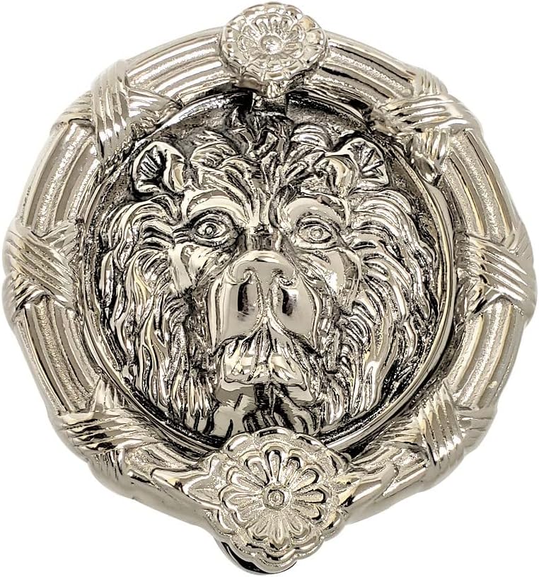 Prima Decorative Lion’s Head Door Knocker 4" – Solid Brass Sand Cast, Antique Brass Finish, Hand-Finished with 3-Bolt Rear Mounting and Bolts Included