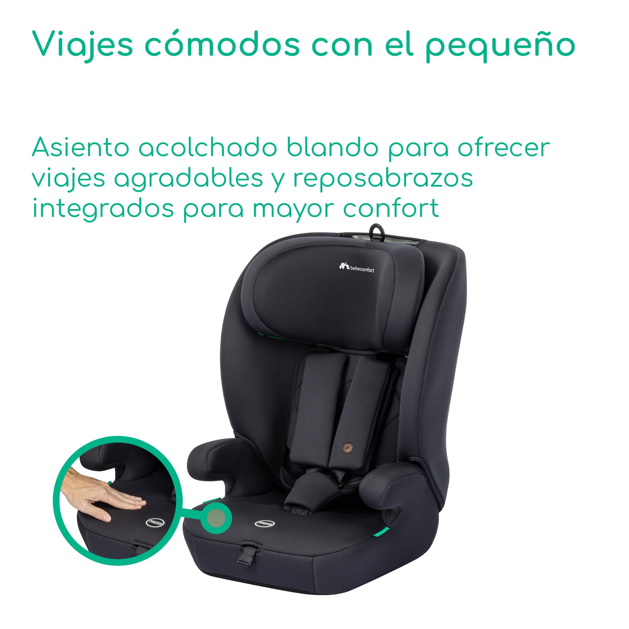 Bebeconfort Ever i-Safe, Alzador Coche Niño, De 15 Meses a 12 Años, 76-150 cm, Silla Coche Evolutiva, Seguridad R129, Protección frente a Impactos Laterales, 11 Posiciones Reposacabezas, Full Black