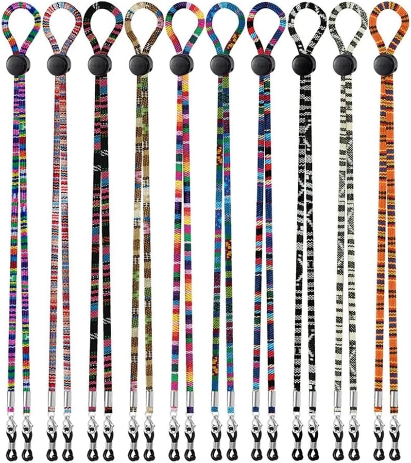 Tvoip 10Pcs Portable Ethnic Pattern Neck Buckle Lanyard Hanging String Neck Strap Hat Chin Cord Glasses Masks with Adjustable Cord Fastener,Unisex Removable Sun Hat Chin Strap