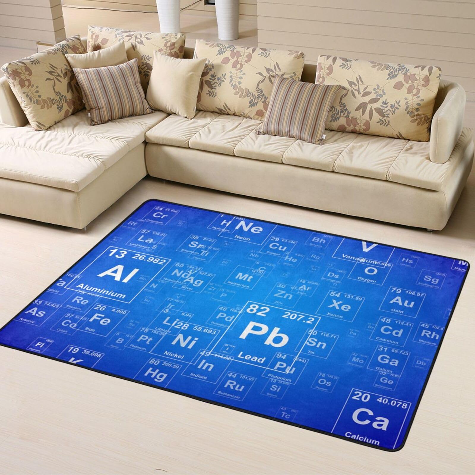 Insegnante di scienze divertente Elementi della tavola periodica, Tappeto grande antiscivolo per soggiorno e camera da letto, 160 x 120 cm.