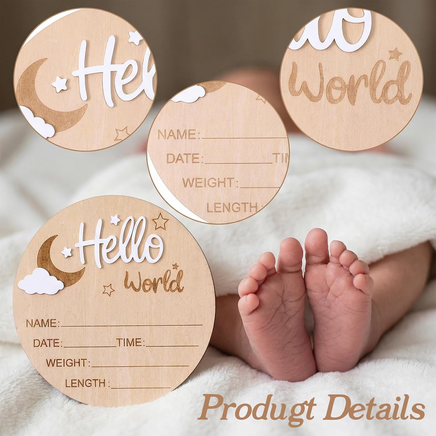 3Pcs Baby Gender Reveal Sign Set It's a Boy It's a Girl Hello World Wooden Birth Announcement Plaque Welcome Board for Newborn Hospital Shower Party Photo Props