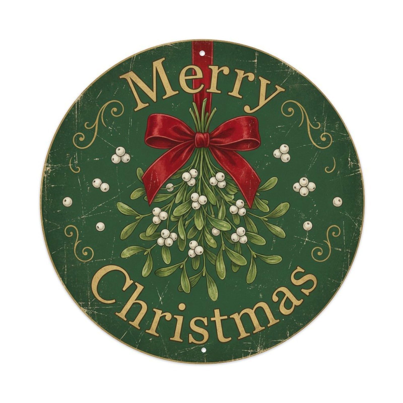 Merry Christmas Mistletoe Kissing Bough Metal Tin Sign