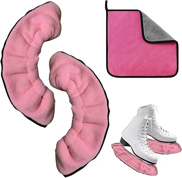 JSTHHTT 1 Pair Ice Skate Blade Covers, Ice Skate Soakers, Skate Covers with Two Towel, Winter Skate Guards, Ice Skating Accessories, for Ice Hockey Skates Figure Skating Ice Skates Black