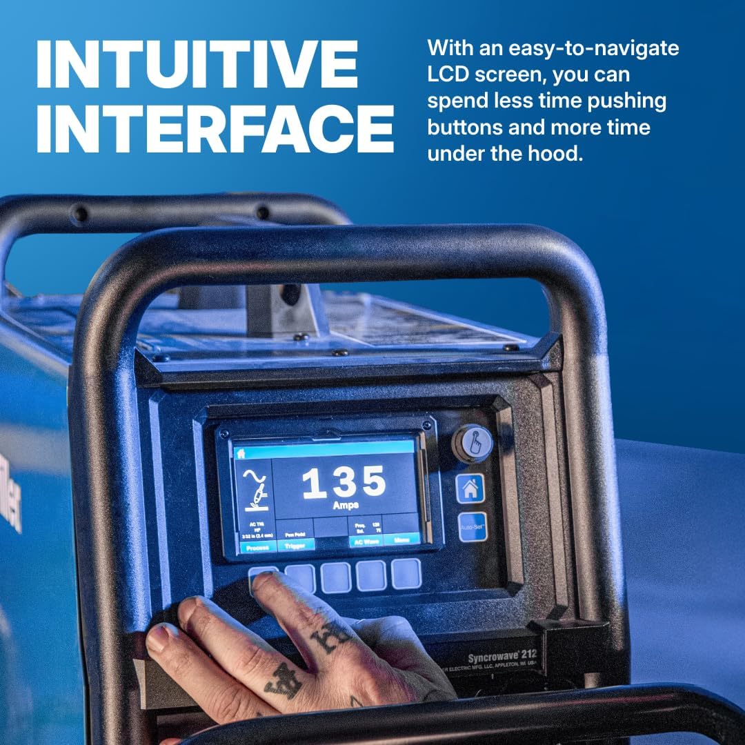 Miller Syncrowave 212 Air Cooled Package - AC/DC Tig Welder with Auto-Set™ Technology - Steel, Stainless Steel & Aluminum Welder - TIG Welding Machine LCD Interface - Coolmate 1S Ready