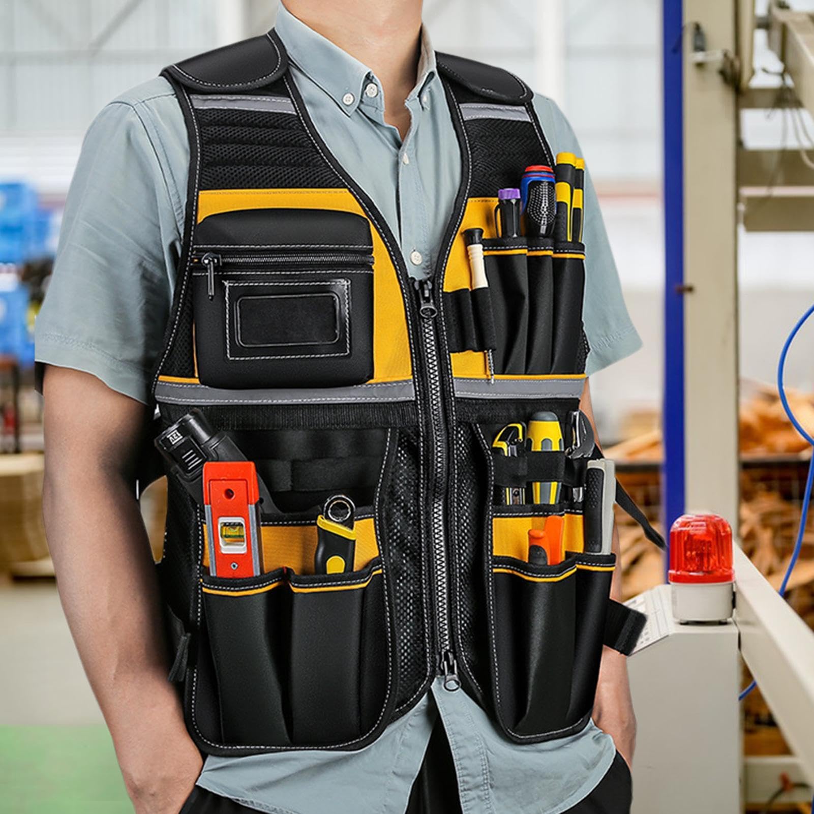 Chaleco de herramientas, cinturón de herramientas ajustable, chaleco de | herramientas tácticall ampliamente utilizado, chaleco de electricista de gran material, chaleco de herramientas para hombres
