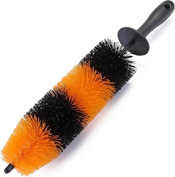 TAKAVU Wheel & Tire Brush, Long Soft Bristle, Easy Reach for Rims Orange | Detailing Scrub Brush Cleans Rims, Exhaust Tips & Motorcycles, Long Bristle for Deep Barrel & Wheel Well Reach