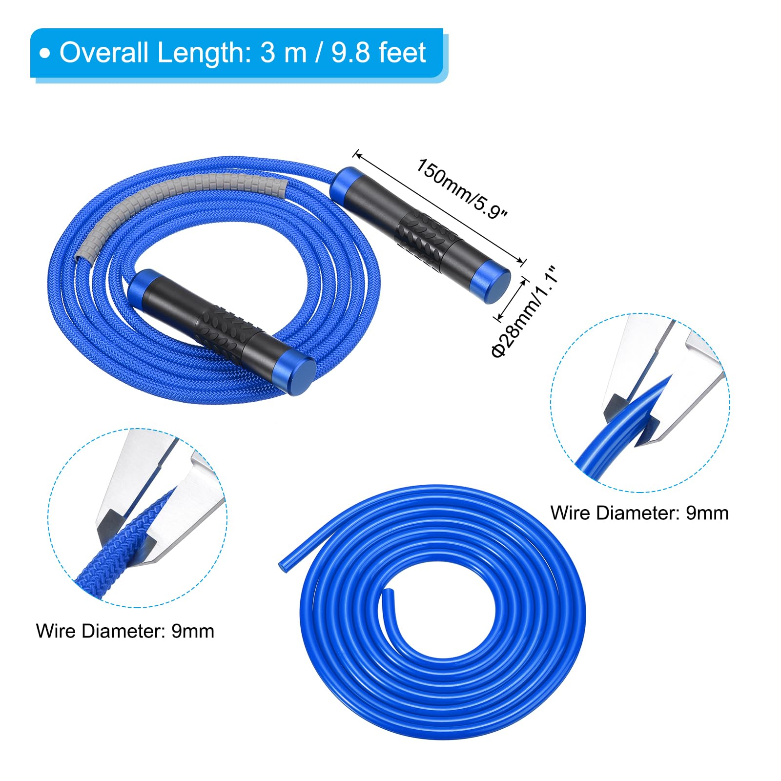 PATIKIL Corde Saltare Ponderate Fitness 1Lb, Corda Saltare Velocità Allenamento 9mm Tessuto Cotone & 9mm Corda Pvc Solido Cuscinetto Sfera Girevole per Uomini Donne Esercizio Aerobico, Blu