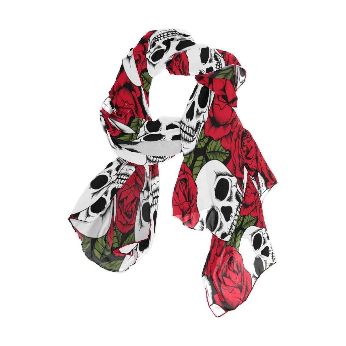 Use7 Women's Multicoloured Red Rose Skull Chiffon Silk Long Scarf Shawl Wrap